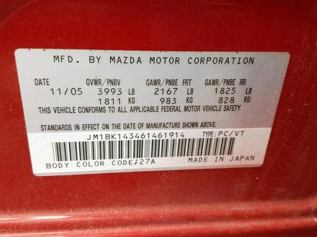 JM1BK143461461914 - 2006 MAZDA 3 HATCHBAC RED photo 10