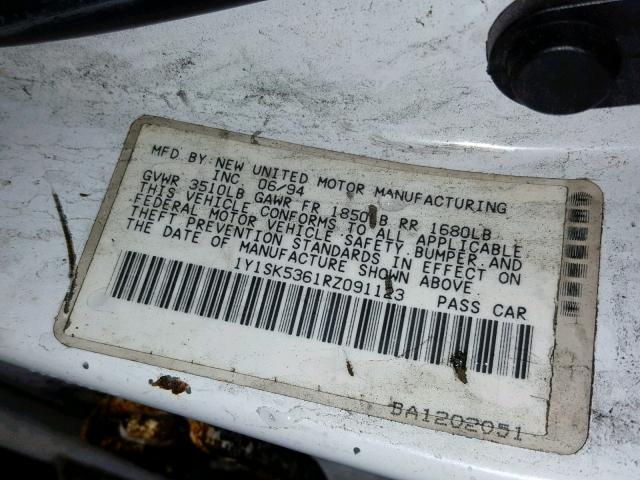 1Y1SK5361RZ091123 - 1994 GEO PRIZM BASE თეთრი ფოტო 10