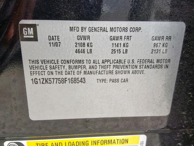 1G1ZK57758F168543 - 2008 CHEVROLET MALIBU LTZ 黑色 照片 10