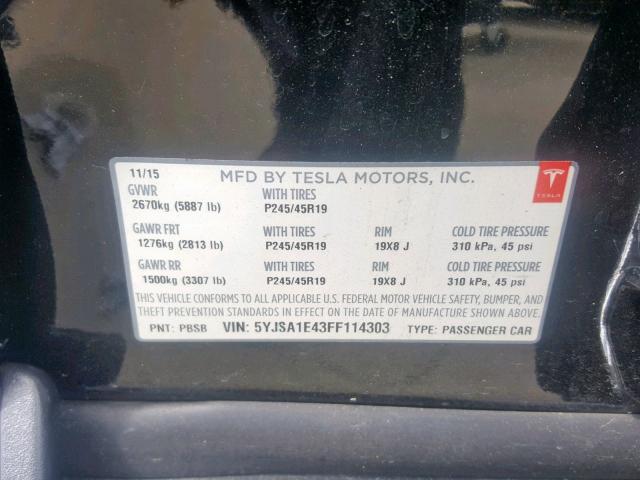 5YJSA1E43FF114303 - 2015 TESLA MODEL S BLACK photo 10