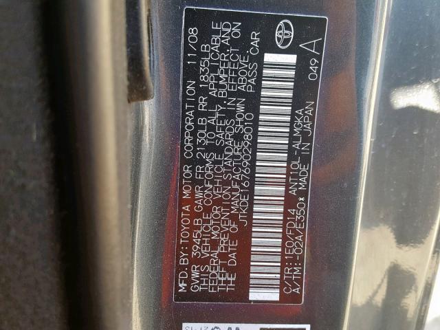 JTKDE167690298010 - 2009 TOYOTA SCION TC გრაფიტი ფოტო 10