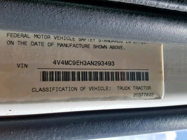 4V4MC9EH3AN293493 - 2010 VOLVO VN VNM WHITE photo 10