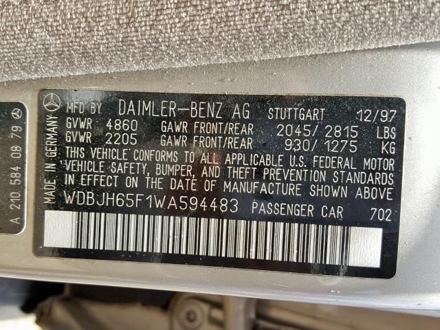 WDBJH65F1WA594483 - 1998 MERCEDES-BENZ E 320 BEIGE photo 10