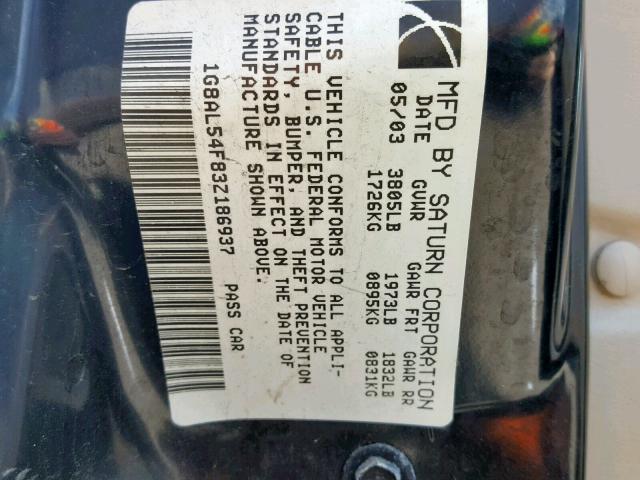 1G8AL54F83Z186937 - 2003 SATURN ION LEVEL GOLD photo 10
