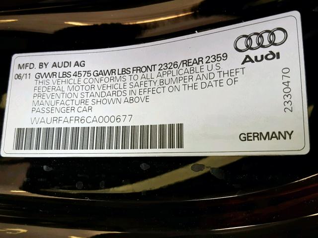 WAURFAFR6CA000677 - 2012 AUDI A5 PREMIUM BLACK photo 10