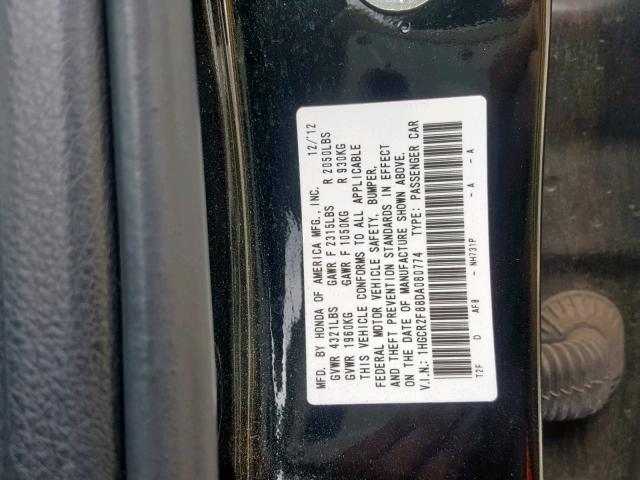 1HGCR2F88DA080774 - 2013 HONDA ACCORD EXL BLACK photo 10