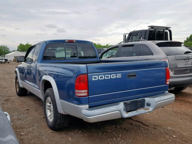 1B7GL42X62S661479 - 2002 DODGE DAKOTA SLT BLUE photo 3