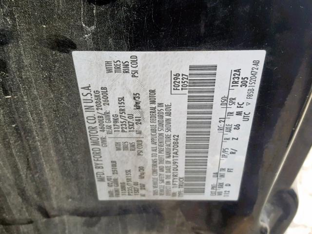 1FTYR10U91TA70842 - 2001 FORD RANGER BLACK photo 10