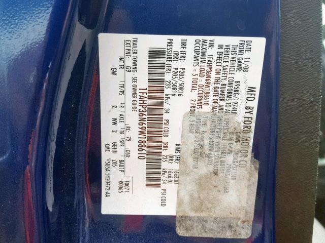 1FAHP36N69W188610 - 2009 FORD FOCUS SES BLUE photo 10