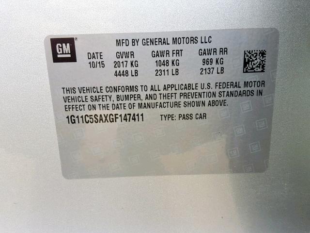 1G11C5SAXGF147411 - 2016 CHEVROLET MALIBU LIM 银色 照片 10