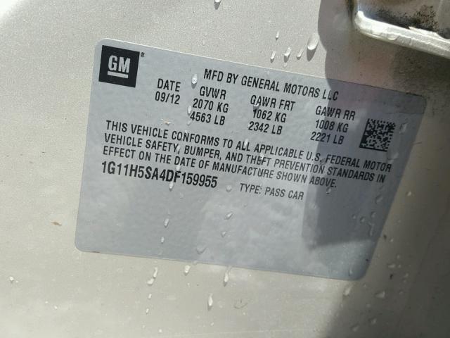 1G11H5SA4DF159955 - 2013 CHEVROLET MALIBU LTZ თაფლისფერი ფოტო 10