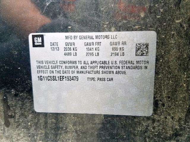 1G11C5SL1EF193479 - 2014 CHEVROLET MALIBU 1LT CHARCOAL photo 10