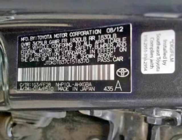 JTDKDTB37C1518370 - 2012 TOYOTA PRIUS C GRAY photo 10