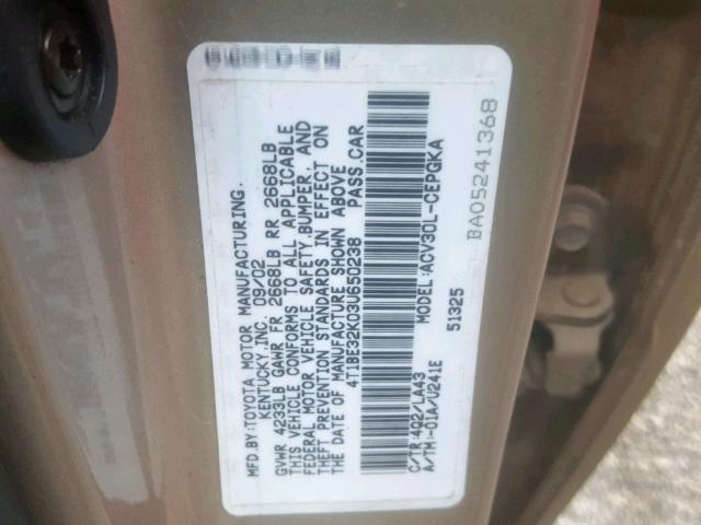 4T1BE32K03U650238 - 2003 TOYOTA CAMRY LE თაფლისფერი ფოტო 10