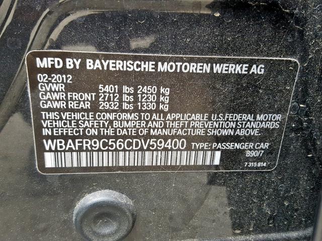 WBAFR9C56CDV59400 - 2012 BMW 550 I GRAY photo 10