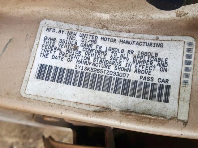 1Y1SK5265TZ033007 - 1996 GEO PRIZM BASE 米色 照片 10