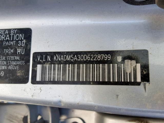 KNADM5A30D6228799 - 2013 KIA RIO LX SILVER photo 10