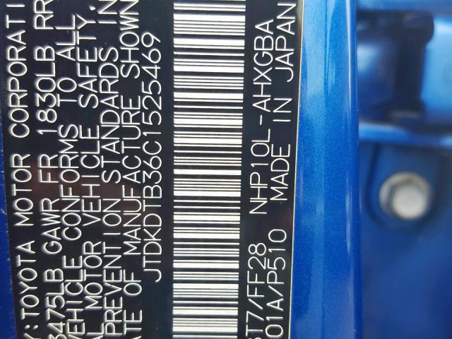 JTDKDTB36C1525469 - 2012 TOYOTA PRIUS C BLUE photo 10