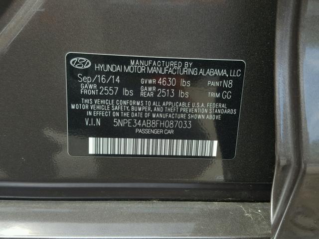 5NPE34AB8FH087033 - 2015 HYUNDAI SONATA SPO BROWN photo 10