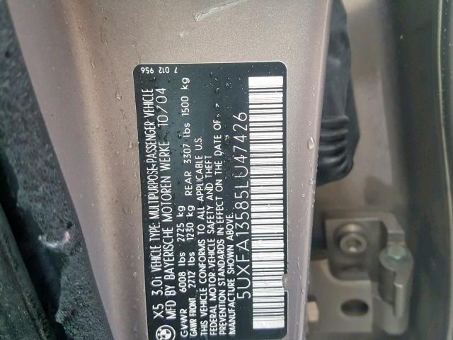 5UXFA13585LU47426 - 2005 BMW X5 3.0I TAN photo 10