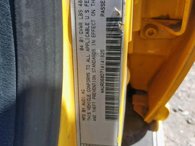 WAURD68D71A141825 - 2001 AUDI S4 2.7 QUA YELLOW photo 10