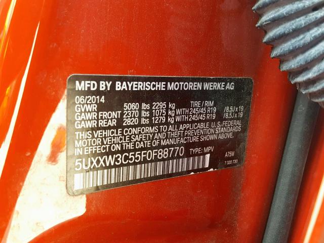 5UXXW3C55F0F88770 - 2015 BMW X4 XDRIVE2 RED photo 10