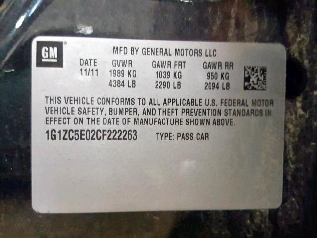 1G1ZC5E02CF222263 - 2012 CHEVROLET MALIBU 1LT BLACK photo 10