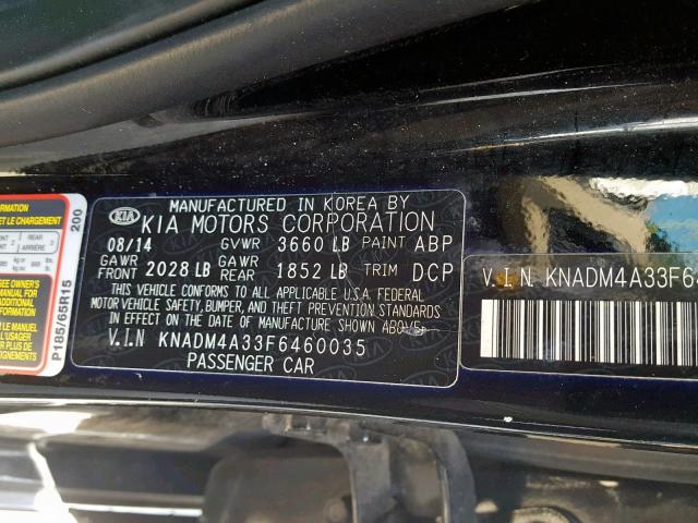 KNADM4A33F6460035 - 2015 KIA RIO LX BLACK photo 10