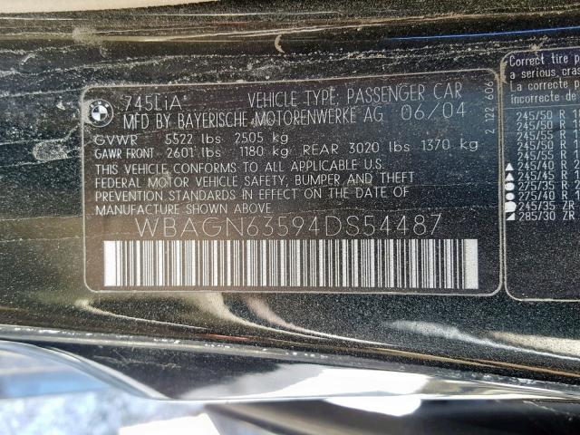 WBAGN63594DS54487 - 2004 BMW 745 LI BLACK photo 10