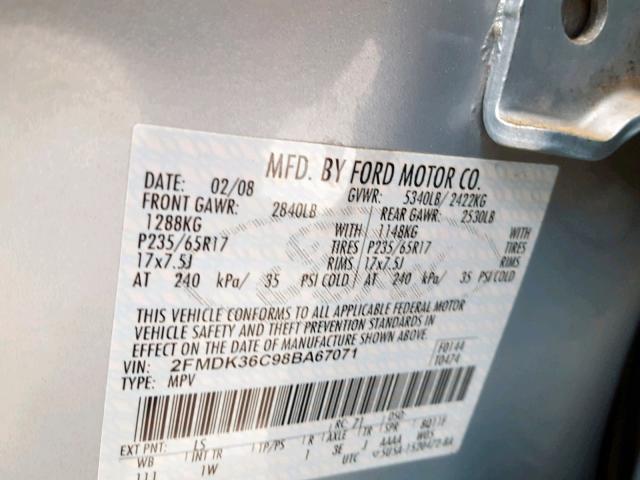 2FMDK36C98BA67071 - 2008 FORD EDGE SE BLUE photo 10