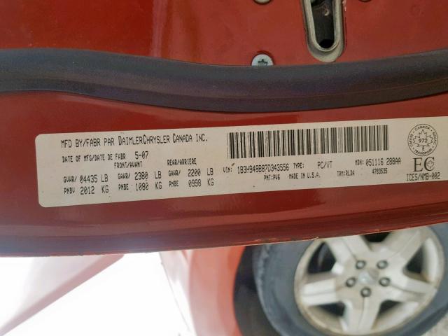 1B3HB48B87D343556 - 2007 DODGE CALIBER SX ORANGE photo 10