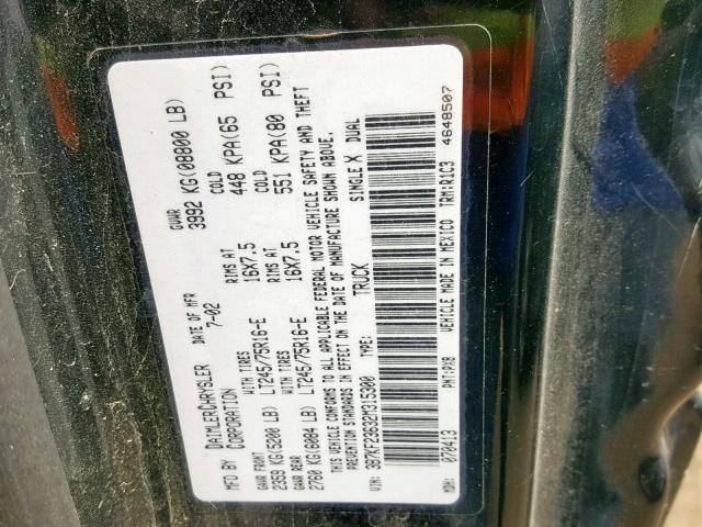 3B7KF23632M315300 - 2002 DODGE RAM 2500 BLACK photo 10