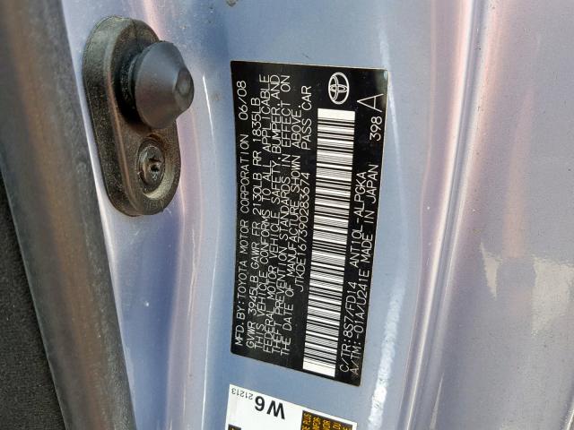 JTKDE167390283674 - 2009 TOYOTA SCION TC ლურჯი ფოტო 10