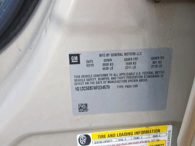 1G1ZC5EB7AF234679 - 2010 CHEVROLET MALIBU 1LT GOLD photo 10