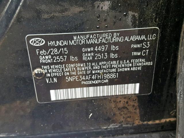 5NPE34AF4FH198861 - 2015 HYUNDAI SONATA SPO BLACK photo 10