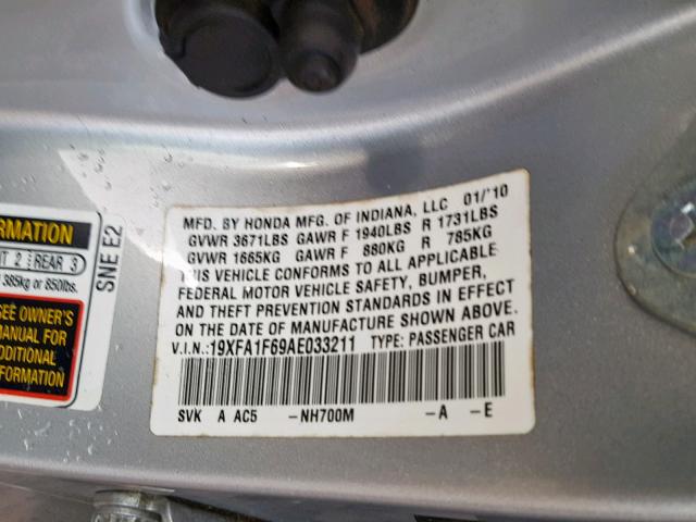 19XFA1F69AE033211 - 2010 HONDA CIVIC LX-S Gümüş foto 10