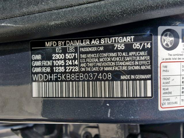 WDDHF5KB8EB037408 - 2014 MERCEDES-BENZ E 350 CHARCOAL photo 10