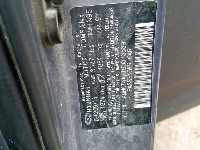 KMHCT4AE1GU073589 - 2016 HYUNDAI ACCENT SE GRAY photo 10