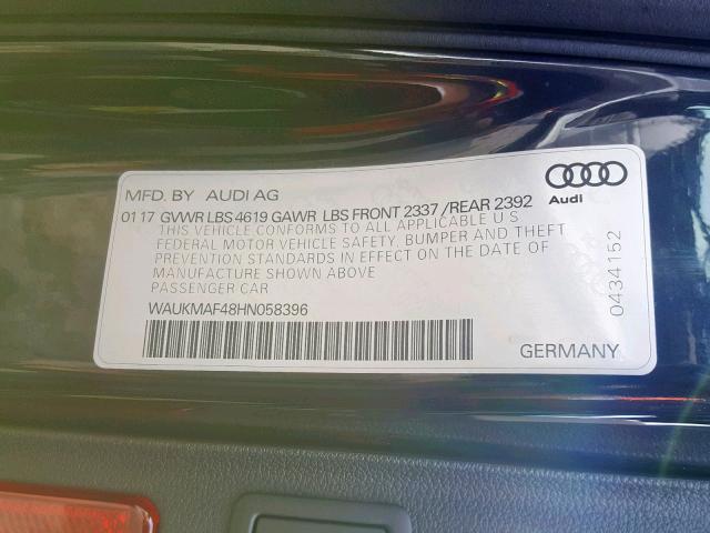 WAUKMAF48HN058396 - 2017 AUDI A4 ULTRA P BLUE photo 10