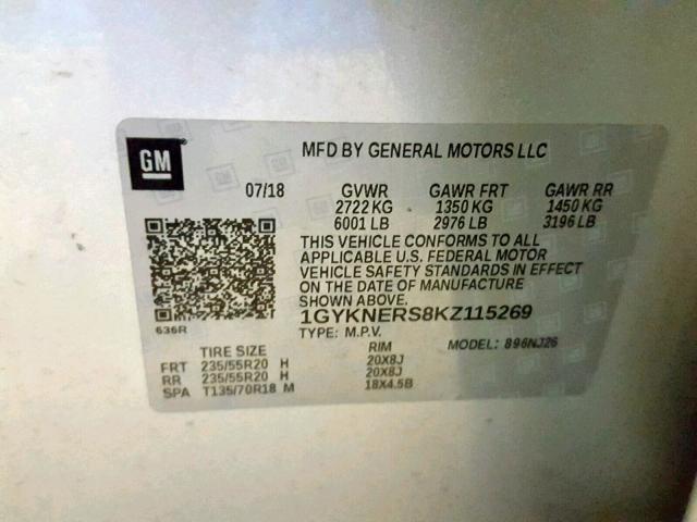 1GYKNERS8KZ115269 - 2019 CADILLAC XT5 PREMIU SILVER photo 10