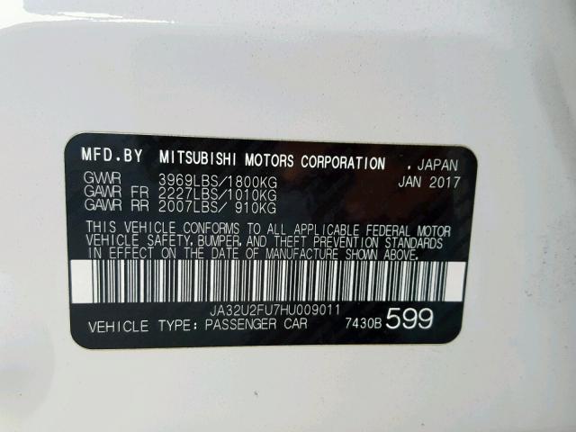 JA32U2FU7HU009011 - 2017 MITSUBISHI LANCER ES WHITE photo 10