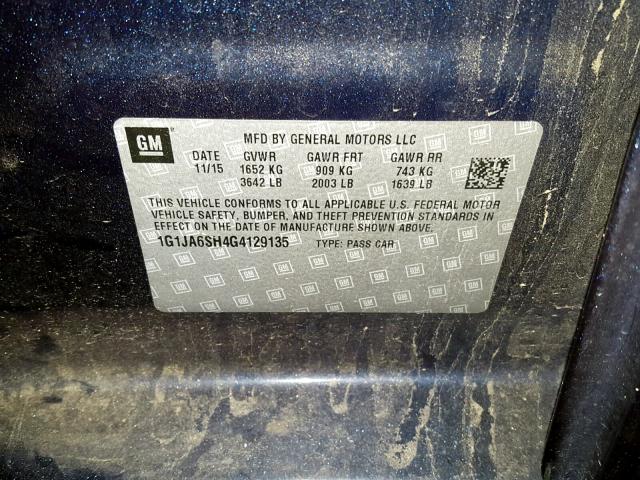1G1JA6SH4G4129135 - 2016 CHEVROLET SONIC LS 蓝色 照片 10