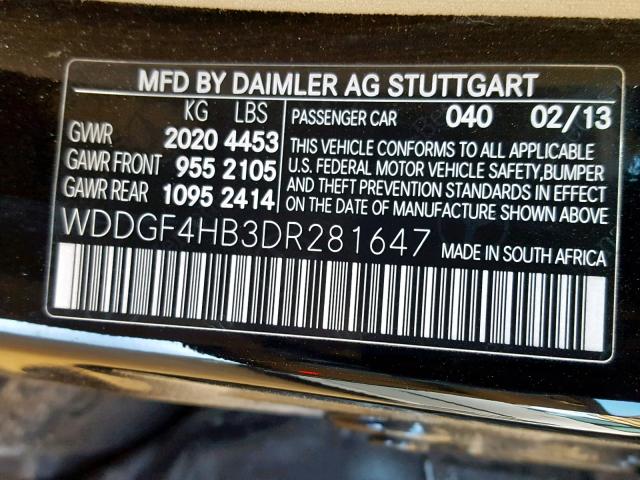 WDDGF4HB3DR281647 - 2013 MERCEDES-BENZ C 250 BLACK photo 10