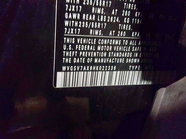WVGSV7AX6HK022336 - 2017 VOLKSWAGEN TIGUAN WOL BLACK photo 10