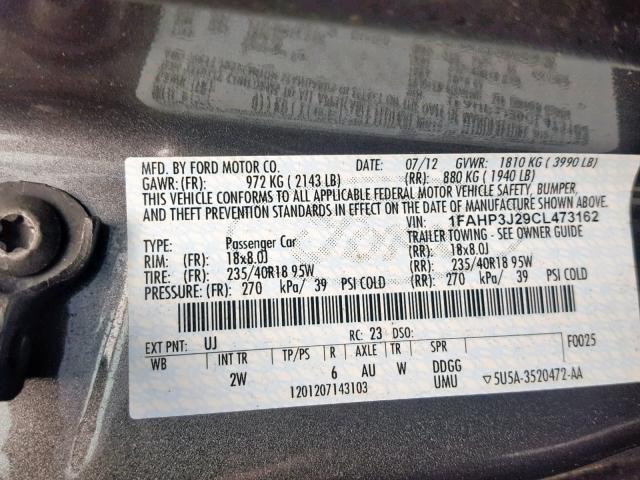 1FAHP3J29CL473162 - 2012 FORD FOCUS TITA GRAY photo 10