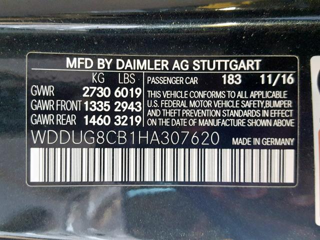 WDDUG8CB1HA307620 - 2017 MERCEDES-BENZ S 550 GRAY photo 10