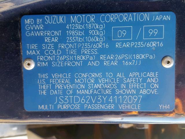 JS3TD62V3Y4112097 - 2000 SUZUKI GRAND VITA BLUE photo 10