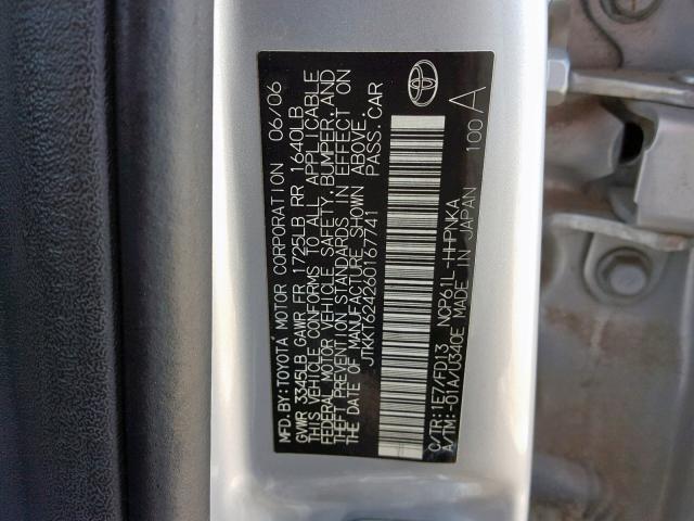 JTKKT624260167741 - 2006 TOYOTA SCION XA SILVER photo 10