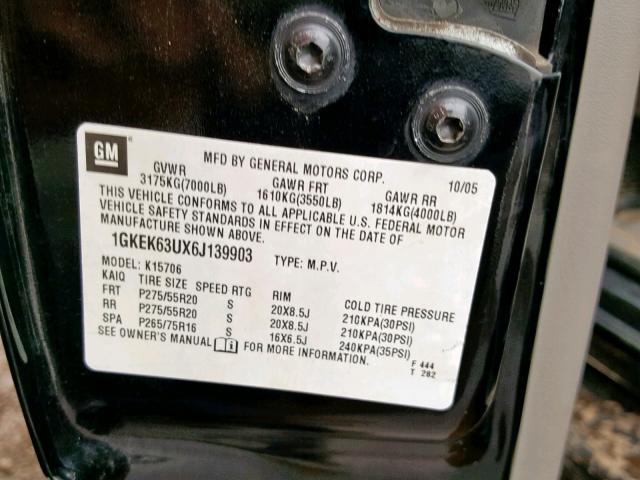 1GKEK63UX6J139903 - 2006 GMC YUKON DENA BLACK photo 10