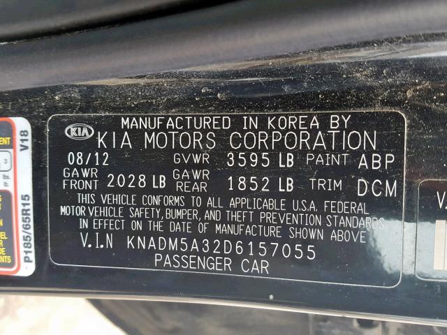 KNADM5A32D6157055 - 2013 KIA RIO LX BLACK photo 10